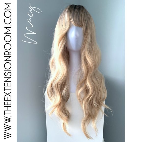 NEW Rooted Curled 26" Blonde Synthetic Wig with Bangs